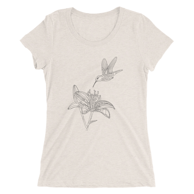 Women's Bare Bones Polygon Lily and Hummingbird T-Shirt